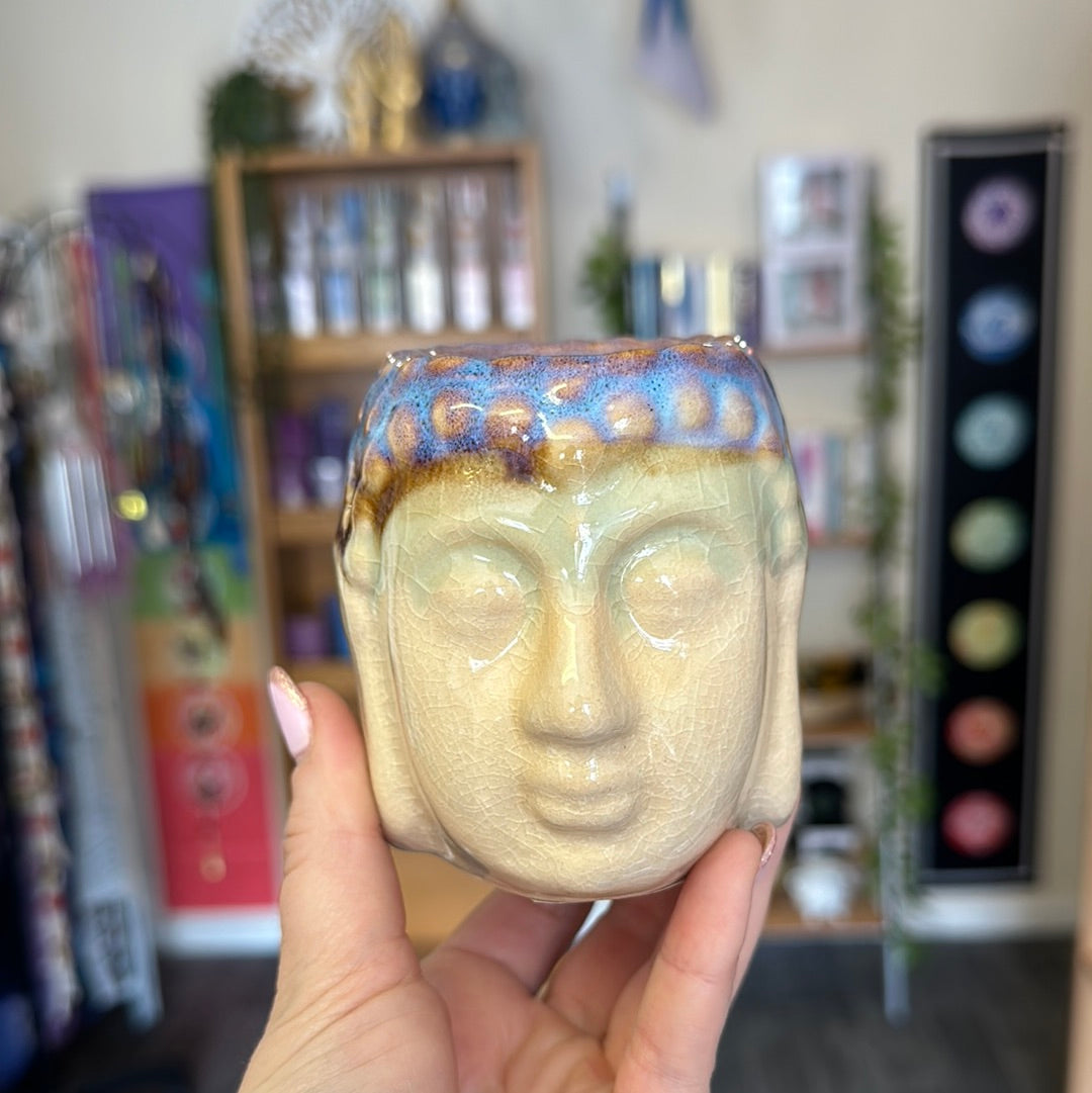 Cream And Teal Buddha Burner