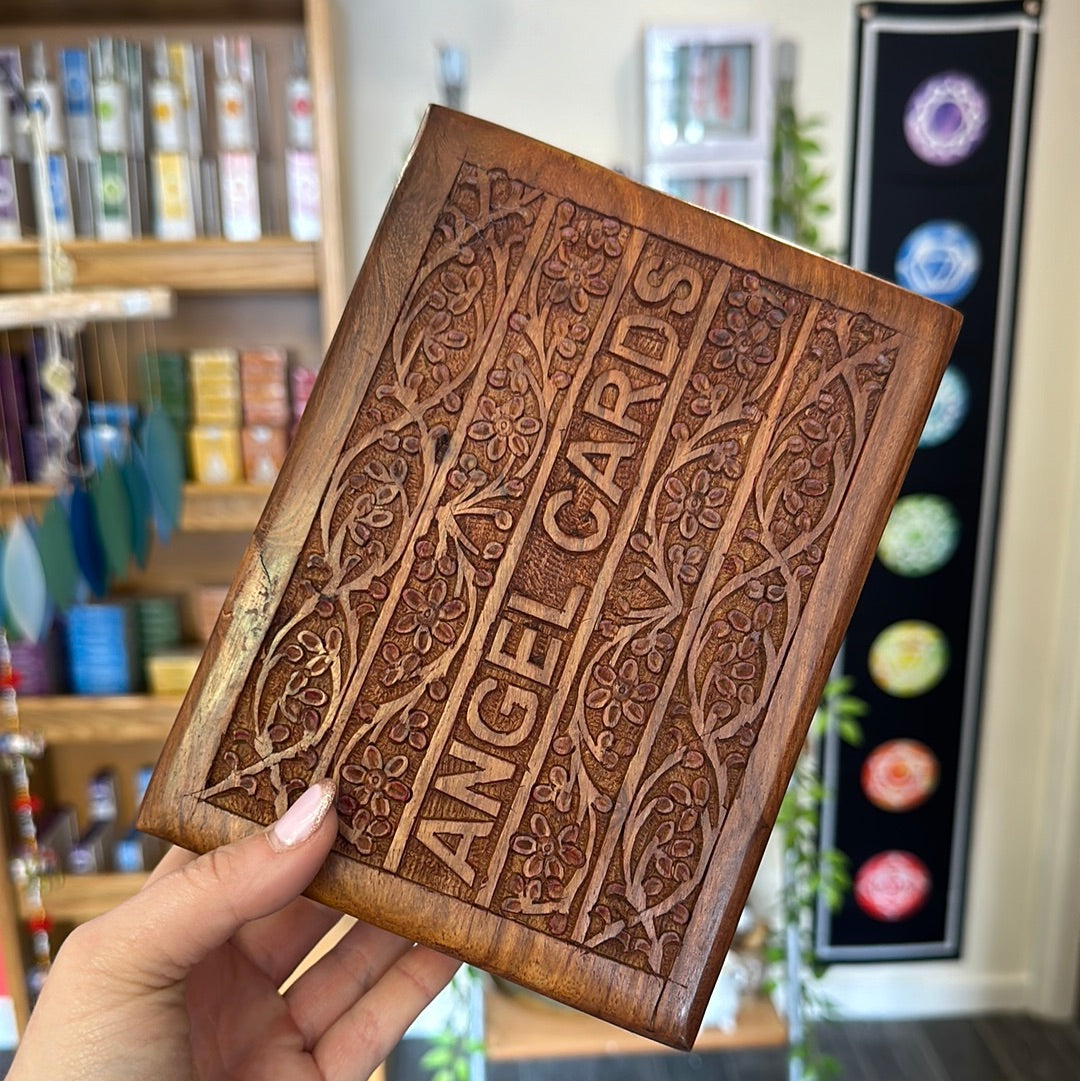 Wooden Hand Carved Angel Card Box