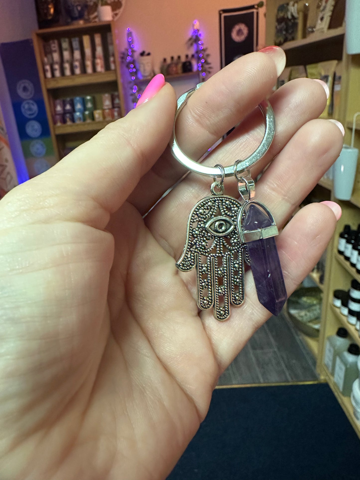 Amethyst Hamsa Keyring