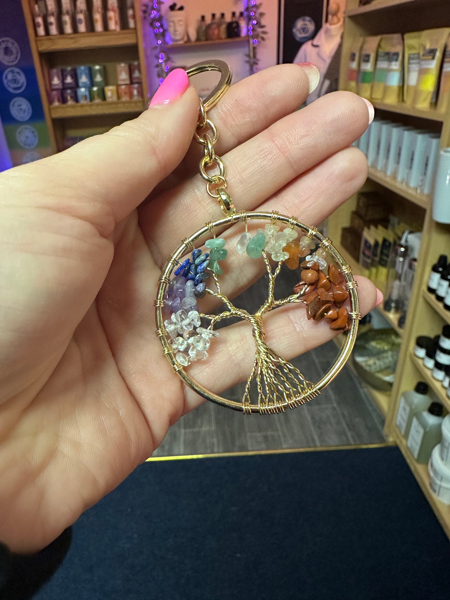 Gold Chakra Gem Tree Of Life Keyring