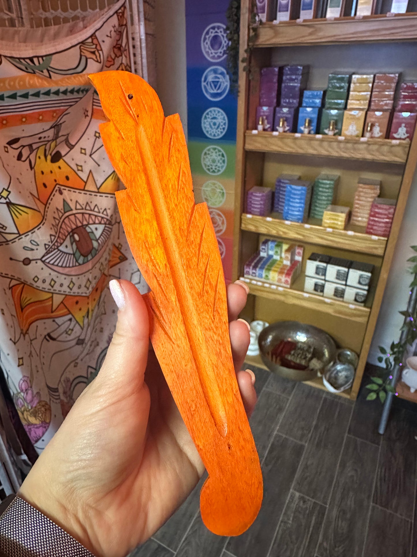 Orange Leaf Wooden Incense Holder