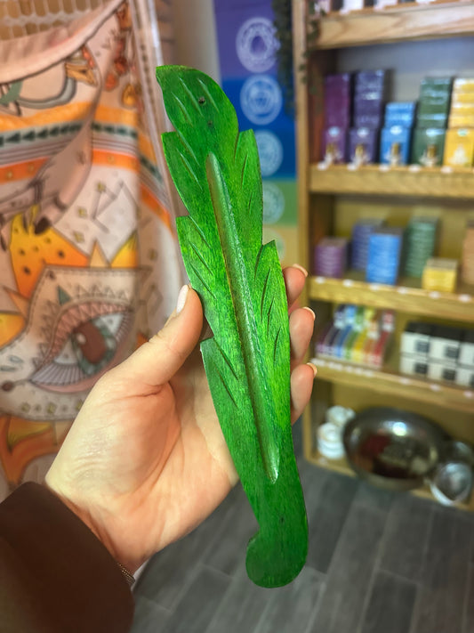 Light Green Wooden Leaf Incense Holder