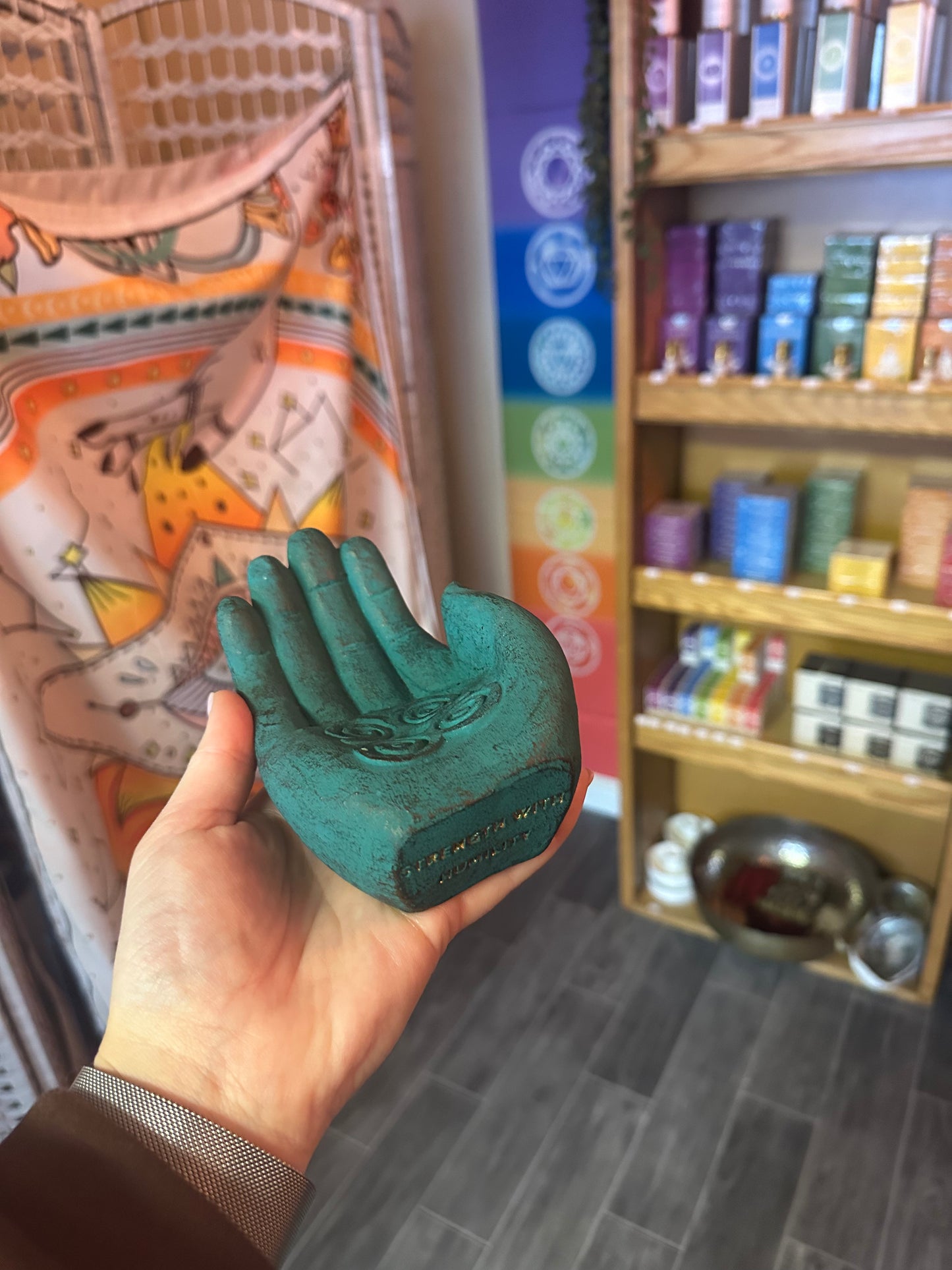 Strength Green Hand Stone Incense Holder