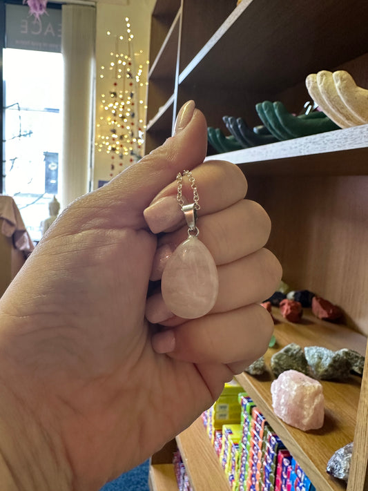 Rose Quartz Teardrop Necklace