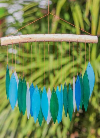 Turquoise Falling Leaves Glass Windchime